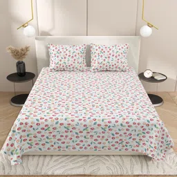 DREAM WEAVERZ Red & White Floral 220 TC King Bedsheet with 2 Pillow Covers-image-84