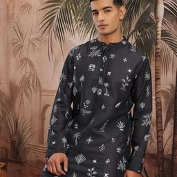 Sangria Tropical Print Pure Cotton Monochrome Kurta with Pyjamas-picture-20