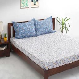 TEAL by Chumbak Blue Cotton 144 TC Napa Valley Bed Sheet Set-image-87