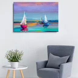 999store Purple & Blue Abstract Boats Canvas Wall Painting-15