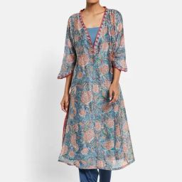 Fabindia Blue Printed A Line Layered Kurta-image-77