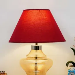 Kapoor E Illuminations 'Arnie' Maroon & Antique Gold Glass Table Lamp - Set of 1-31