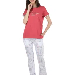 Monte Carlo Pink & White Printed T-Shirt Pyjama Set-image-44