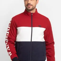 Spykar Red Straight Fit Colour Block Jacket-image-74