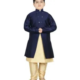 SG Yuvraj Kids Navy & Beige Textured Pattern Full Sleeves Kurta Set-image-59