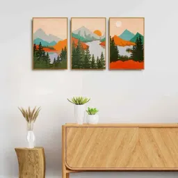 999Store Multicolor Canvas Wall Painting Panel With Fibre Frame - Set of 3-38