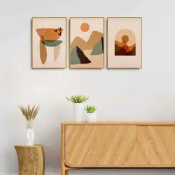 999Store Brown Canvas Wall Painting Panel With Fibre Frame - Set of 3-17