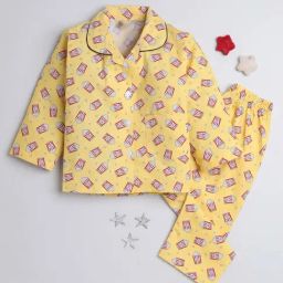 The Magic Wand Kids Mustard Cotton Printed Full Sleeves Shirt Set-picture-15