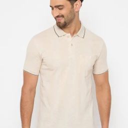 Duke Beige Blended Regular Fit Striped Polo T-Shirt-image-13