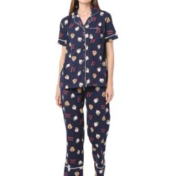 Smarty Pants Blue Cotton Regular Fit Printed Pyjama Set-image-45