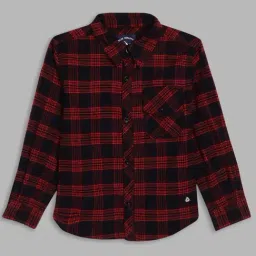 Blue Giraffe Kids Red & Blue Chequered Full Sleeves Shirt-image-35