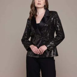 Label Ritu Kumar Black Fitted Embellished Jacket-image-10