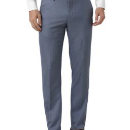 Van Heusen Blue Blended Slim fit Solid Trousers-picture-14