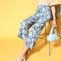 Athena Women Stunning Blue Abstract Digital Warping Trousers-picture-13