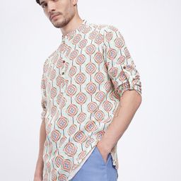 Anouk Rustic Geometric Print Roll Up Sleeves Kurta-picture-40
