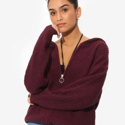 The Souled Store Maroon Plain Sweaters-40