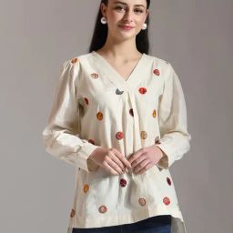 Yufta White Pure Cotton Embroidered Top-picture-46