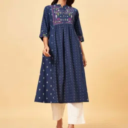 Rangmanch by Pantaloons Navy Cotton Printed A Line Kurta image 1