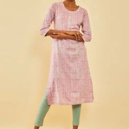 Soch Onion Pink Rayon Floral Foil Printed Kurta With Gotta Patti-picture-31