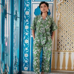 Khajoor Studio Fern Green Bageecha Botanical Vine Boxy Resort Shirt-image-56