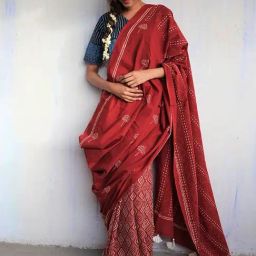 Chidiyaa Maroon Block Printed God Saree-picture-31
