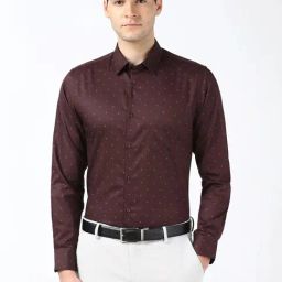 Peter England Maroon Cotton Slim Fit Printed Shirt-image-49