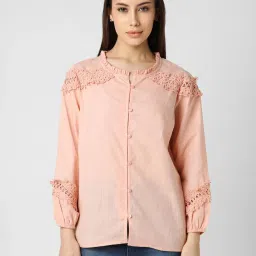 Van Heusen Peach Cotton Self Design Top image 1