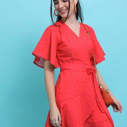 Tokyo Talkies Women Floral Printed V-Neck Wrap Mini Dress-image-43