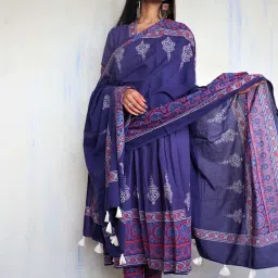 Chidiyaa Purple Pure Cotton Block Printed Ajooni Dupatta image 1