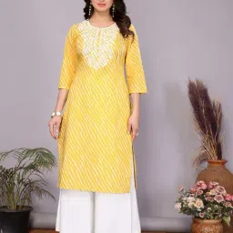 Rangita Yellow Cotton Regular Fit Embroidered Kurtas-picture-17