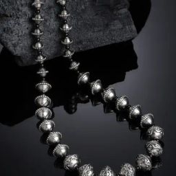 Panash Silver Toned Oxidized Black Beads Necklace-9