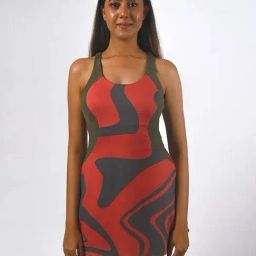 Trove Label Red & Grey Blended Abstract Swim Suit-image-7