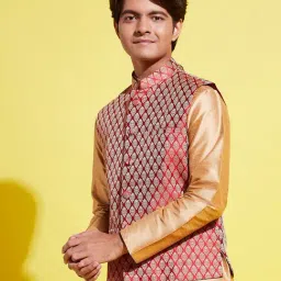 VASTRAMAY Boys Maroon Embroidery CoatsJackets-image-51
