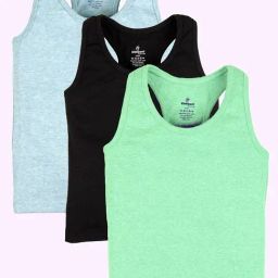 Kiddopanti Girls Multi Cotton Lycra Solid Tank Top (Pack Of 3)-image-23