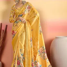 Sangria Tussar Silk Floral Printed Saree With Blouse Piece-picture-8