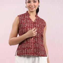 Janasya Maroon Regular Fit Paisley Jacket-picture-30