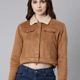SHOWOFF Brown Suede Regular Fit Crop Tailored Jacket-image-37