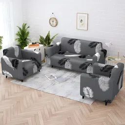 Story@home Grey & White Printed Polyester 3 Piece Sofa Cover With Arms-image-37