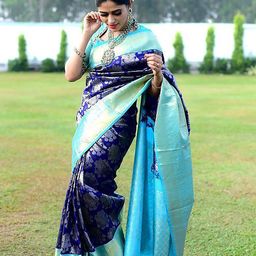 Aldwych Floral Woven Design Zari Banarasi Saree-image-88