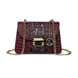 PELLE LUXUR Wine Red Animal Effect Small Shoulder Bag-image-18