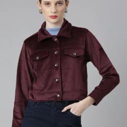 SHOWOFF Maroon Regular Fit Crop Tailored Jacket-picture-19