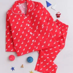 The Magic Wand Kids Red Cotton Printed Full Sleeves Shirt Set-image-89