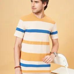 Urban Ranger by Pantaloons Beige Slim Fit Striped Crew T-Shirt-image-51