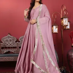 Varanga Mauve Embroidered Anarkali Kurta with Dupatta-image-14
