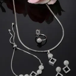 Zeneme Rhodium Plated AD Studded Jewellery Set-image-18