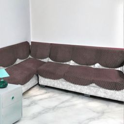 BIGGER FISH Coffee Brown 12 Pieces 6 Seater Velvet Sofa Covers-2