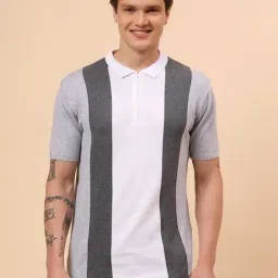 Cantabil Grey Striped Polo T-Shirt-picture-6