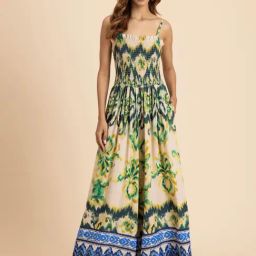 Moomaya Green & Blue Printed Jumpsuit-image-62
