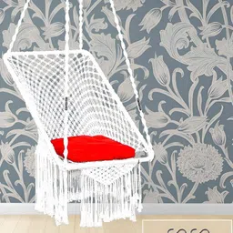 Swingzy White & red Rectangle-Shaped Hammock Swing Chair With Cushion-46