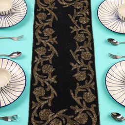 YWULY Black Textured Glass Beaded Table Runner-38